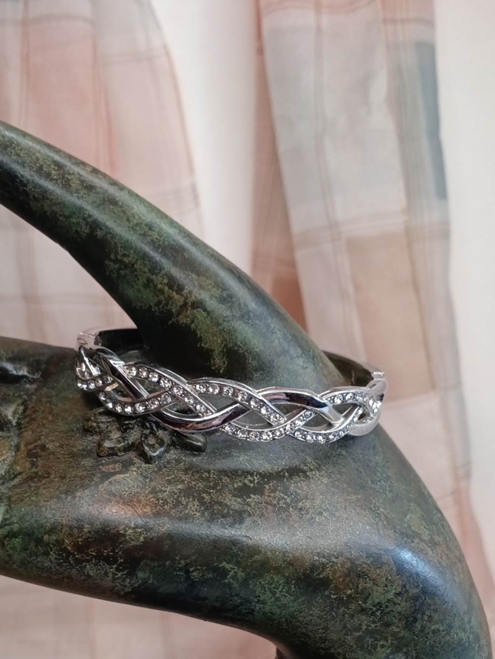 Elegant Silver-Tone Crystal Infinity Hinged Bangle Bracelet